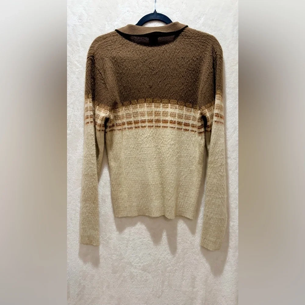 Vintage Grandpa Fuzzy Polo Sweater Size Medium